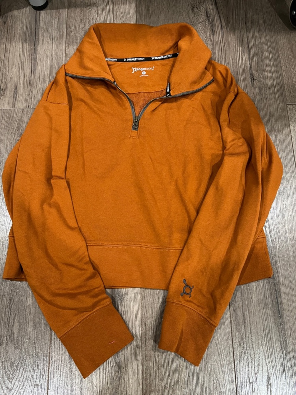 Orangetheory Women’s Cropped Zip-Neck Sweater in Deep Orange. Size Small